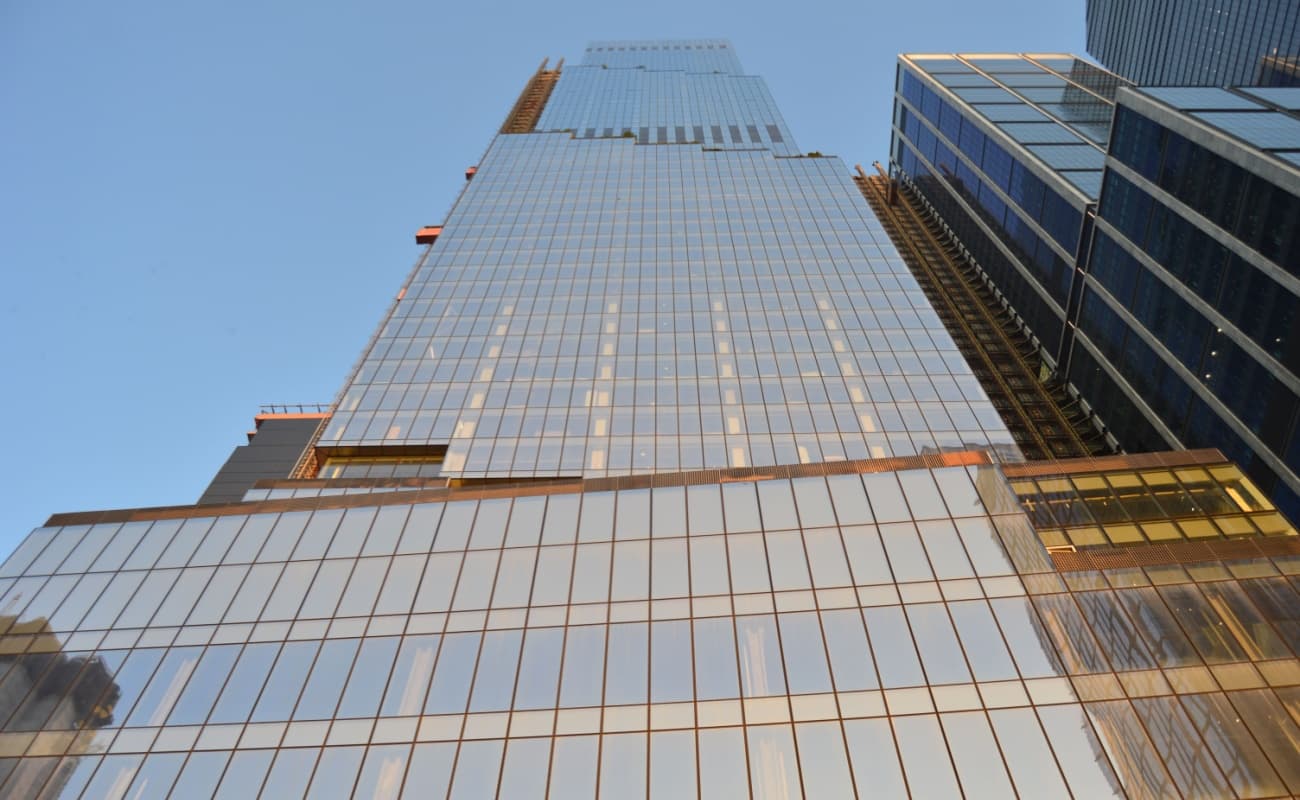 View looking up at The Spiral building in Hudson Yards