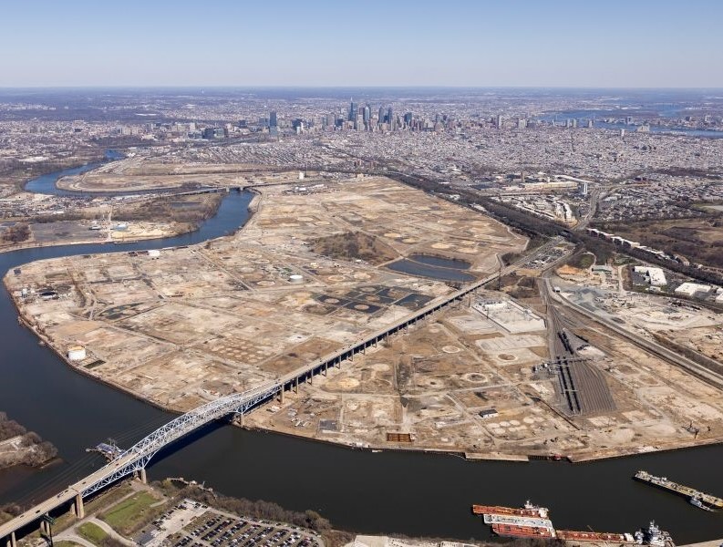 Aerial view of the transformation of the former refinery into The Bellwether District