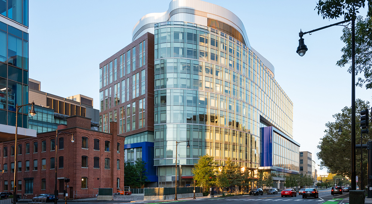 Located at 100 Binney St. in Cambridge, Mass.’ Kendall Square neighborhood, The Alexandria Center at Kendall Square is a 10-story, 432,000-square-foot life science building close to the city’s top universities, as well as its myriad other life science companies. Tenants include pharmaceutical giant Briston Myers Squibb, as well as several smaller cancer treatment research companies. Image courtesy of Newmark