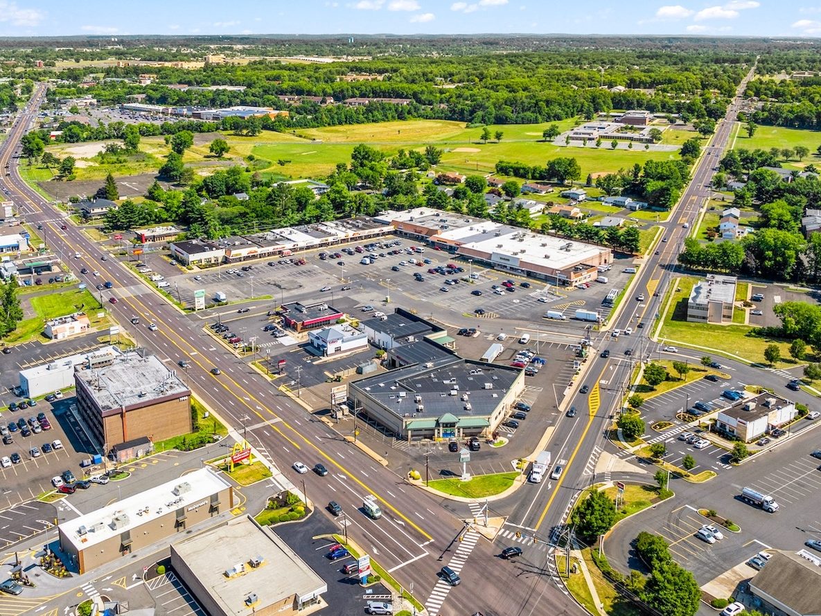 Aerial shot of Bensalem Shopping Center in Bensalem, Penn.