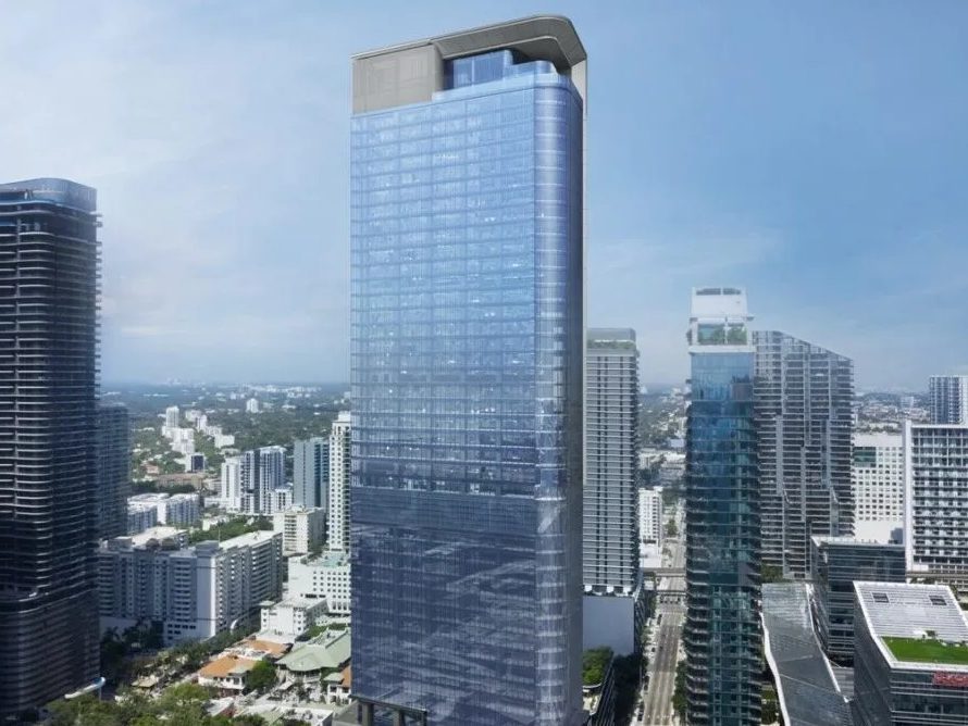 Rendering shot of 830 Brickell, a Class A development completed in late 2024 in Miami.