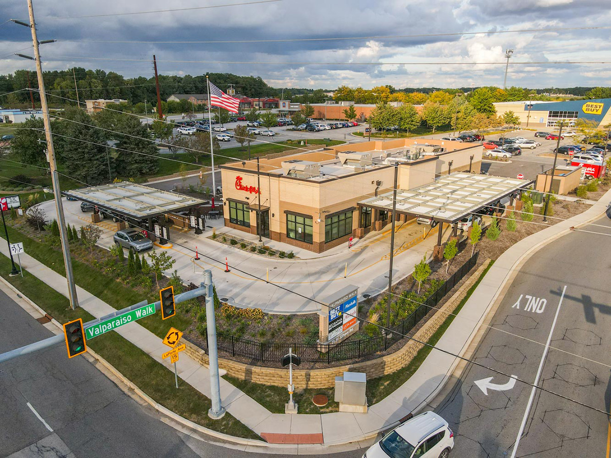 Northmarq recently arranged the $2.4 million sale of a Chick-fil-A in Valparaiso, Ind. The deal featured a cap rate of 4.5 percent. Image courtesy of Northmarq.