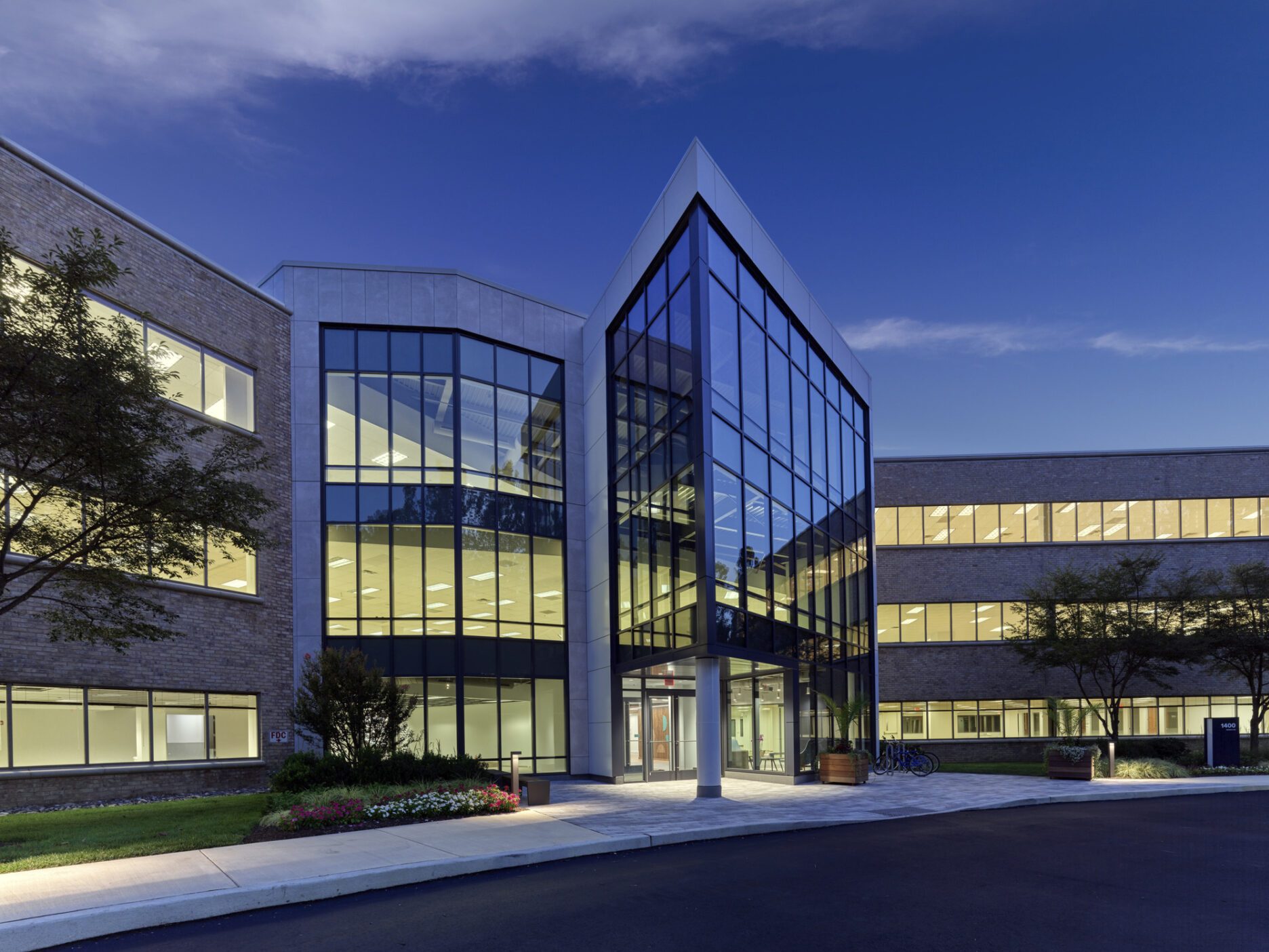 The 239,593-square-foot office building at 1400 Morris Drive is recently renovated.