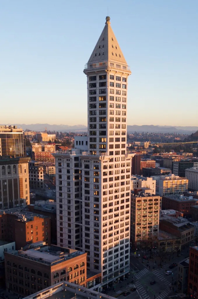 Exterior shot of The Smith Tower in Seattle.