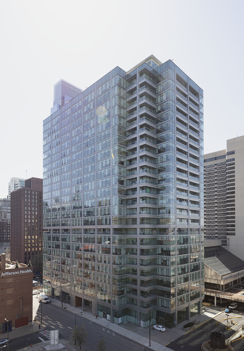 Gensler worked with PMC Property Group on Franklin Tower Residences, a project that converted the former GlaxoSmithKline headquarters into 360 apartment units and opened in 2019. Image courtesy of Robert Deitchler/Gensler