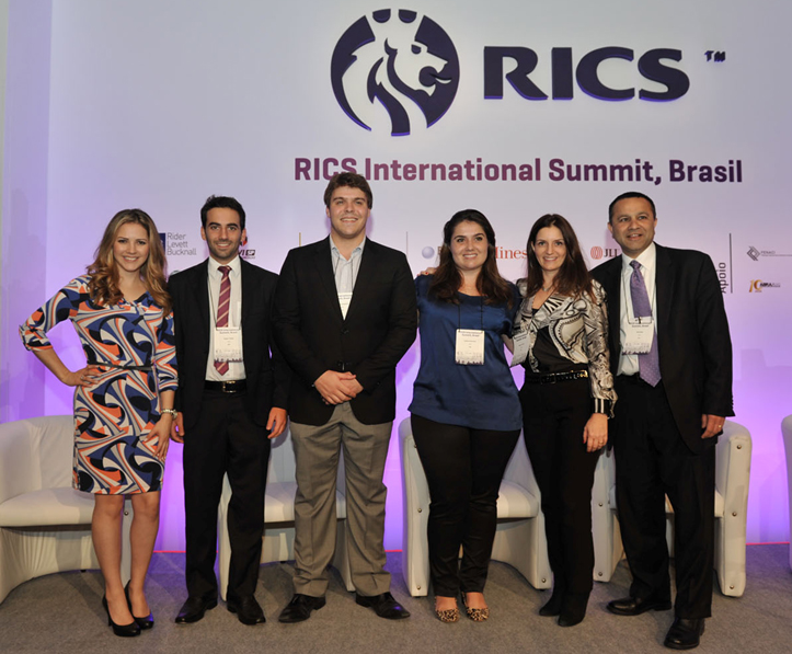 Neil and Team Brazil: Rafaela Thomsen, Heigor Freitas, Vinicius Amantini, Fabiana Gimenez, Marcia Ferrari (country manager or RICS in Brazil) and Neil Shah during the RICS International Summit, Brazil in São Paulo.