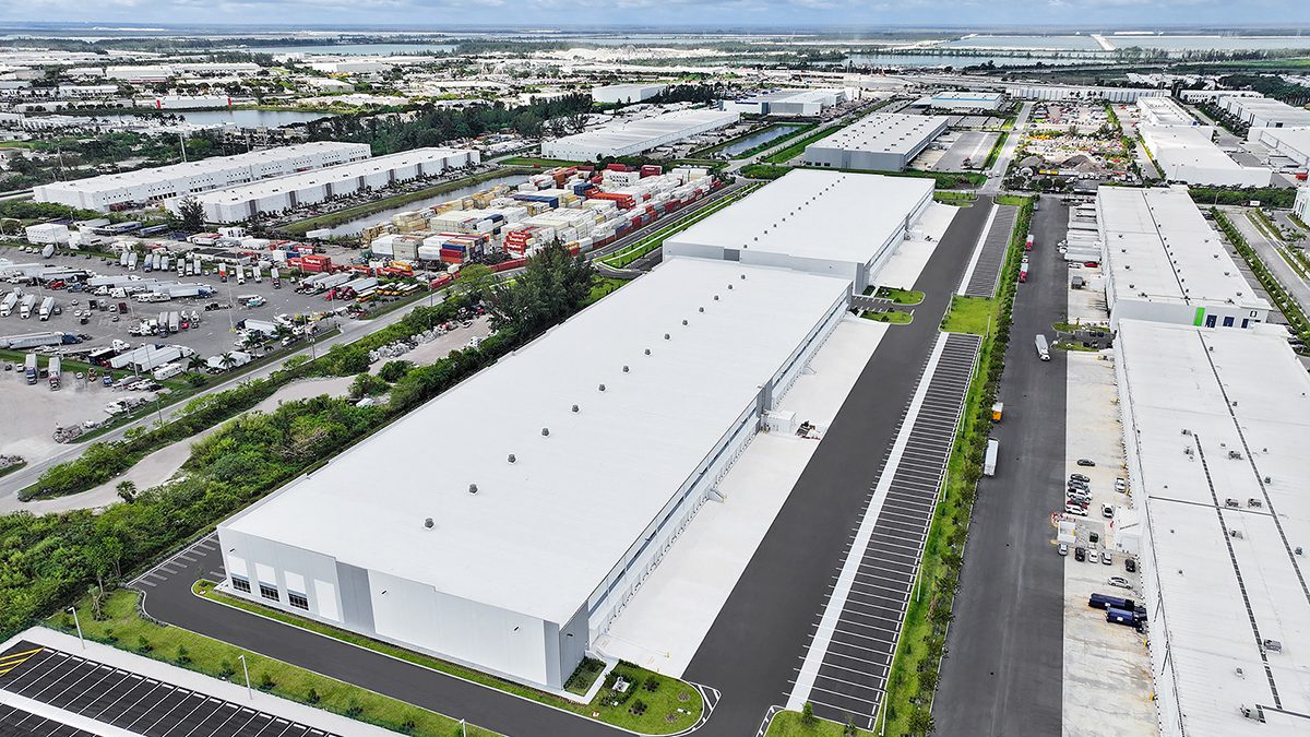 Northwest Dade Logistics Center II, a 462,954-square-foot industrial campus being built by The Easton Group. Projects like these are becoming more and more difficult to build around Miami, in part due to the high costs of living that construction workers often cannot afford. Photo courtesy of LBA Logistics