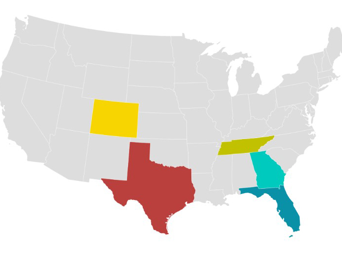 map of top states for corporate relocations