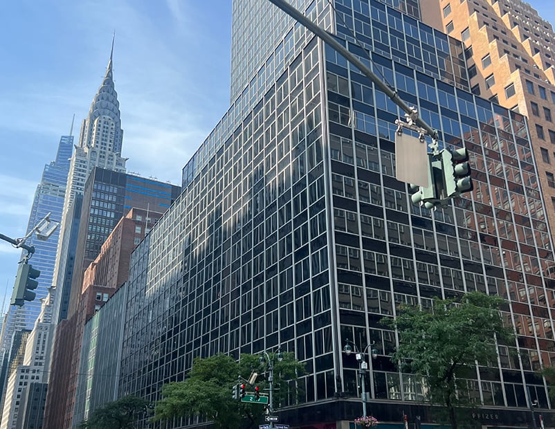 The former Phizer headquarters in Midtown Manhattan. The building is located at the corner of 42nd Street and 2nd Avenue.