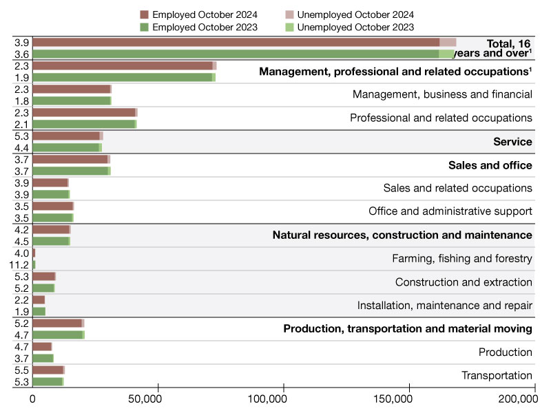 Employment data from October 2023 through October 2024