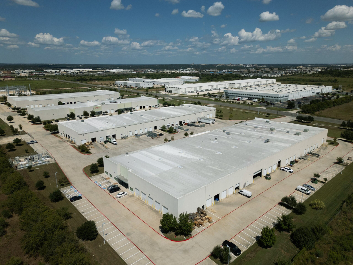 Aerial shot of the Central Texas Logistics Center, a 485,885-square-foot industrial park in San Marcos, Texas.