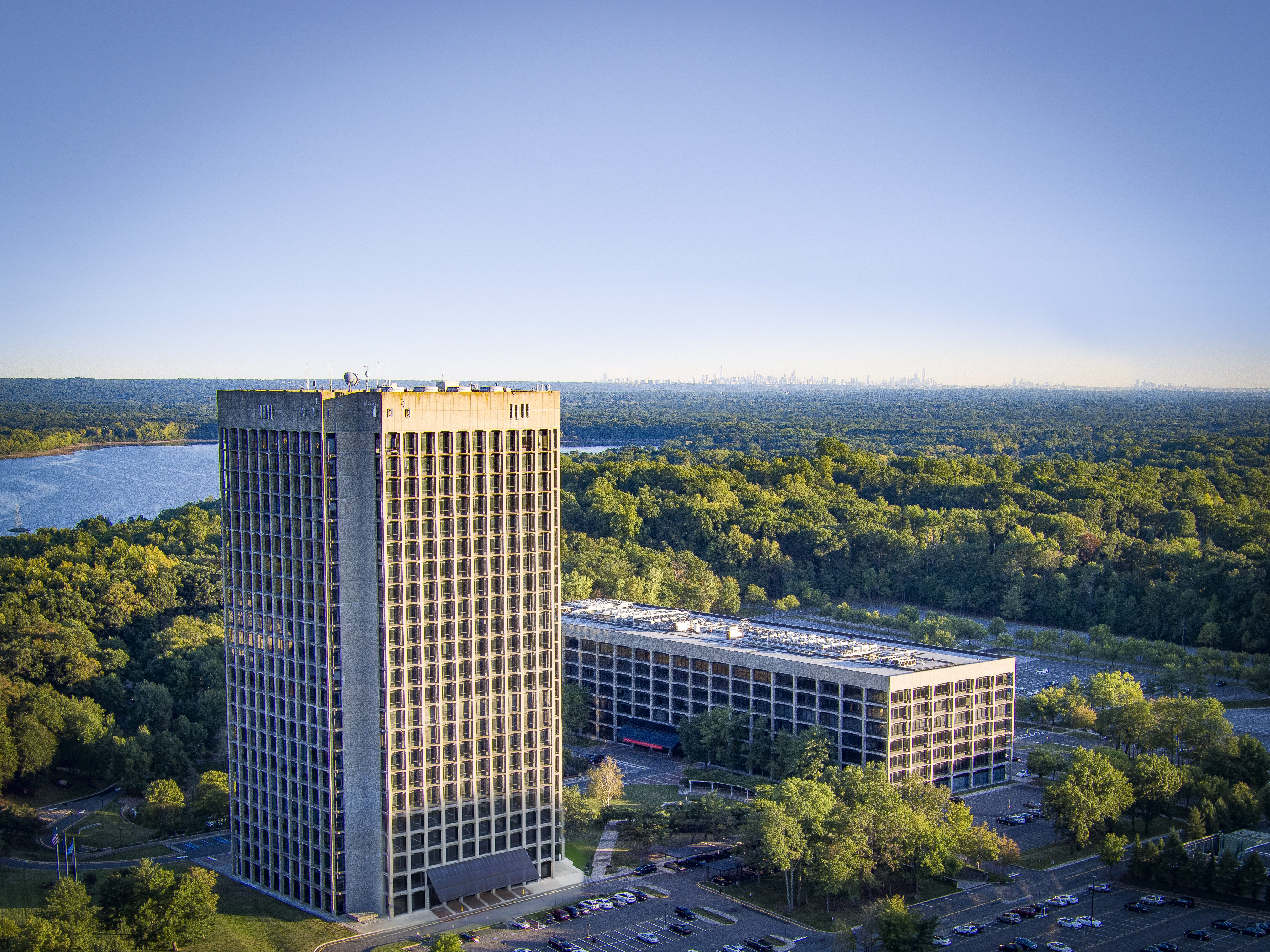 The two-building office campus at 1 and 2 Blue Hill Plaza.