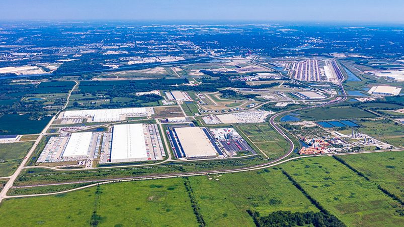 Aerial view of the master-planned CenterPoint Intermodal Center-Joliet, located outside Chicago.