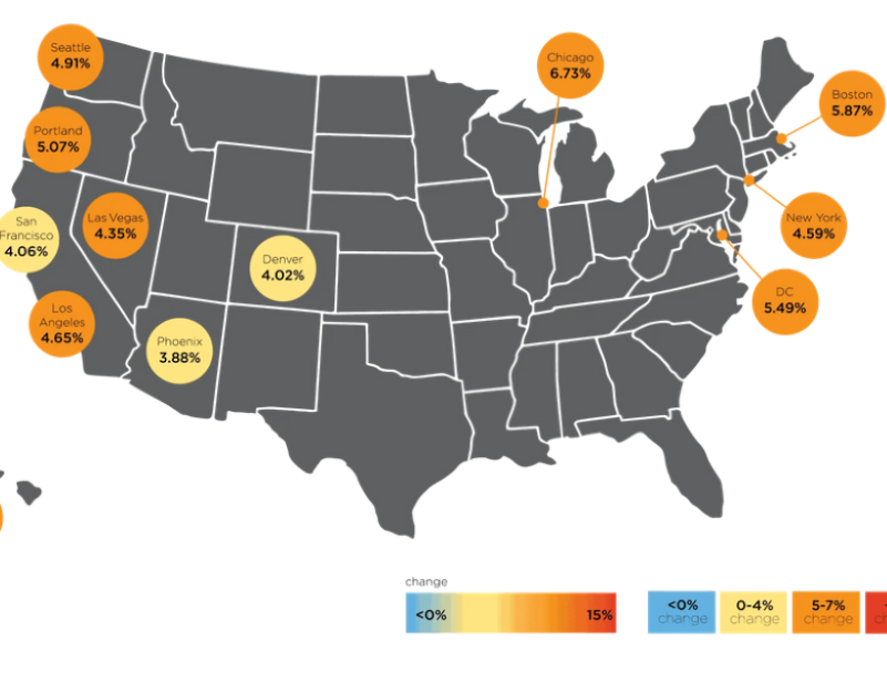 Comparative map of the annual percentage change in construction costs between July 2023 to July 2024