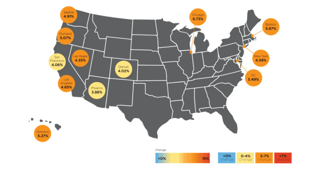 Comparative map of the annual percentage change in construction costs between July 2023 to July 2024