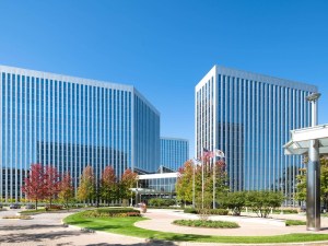 Exterior shot of Presidents Plaza, a two-tower office complex in Chicago.