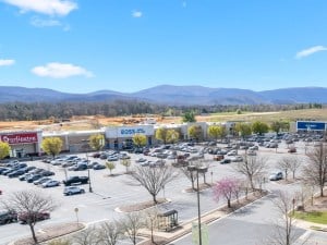 Aerial shot of Waynesboro Town Center in Virginia.