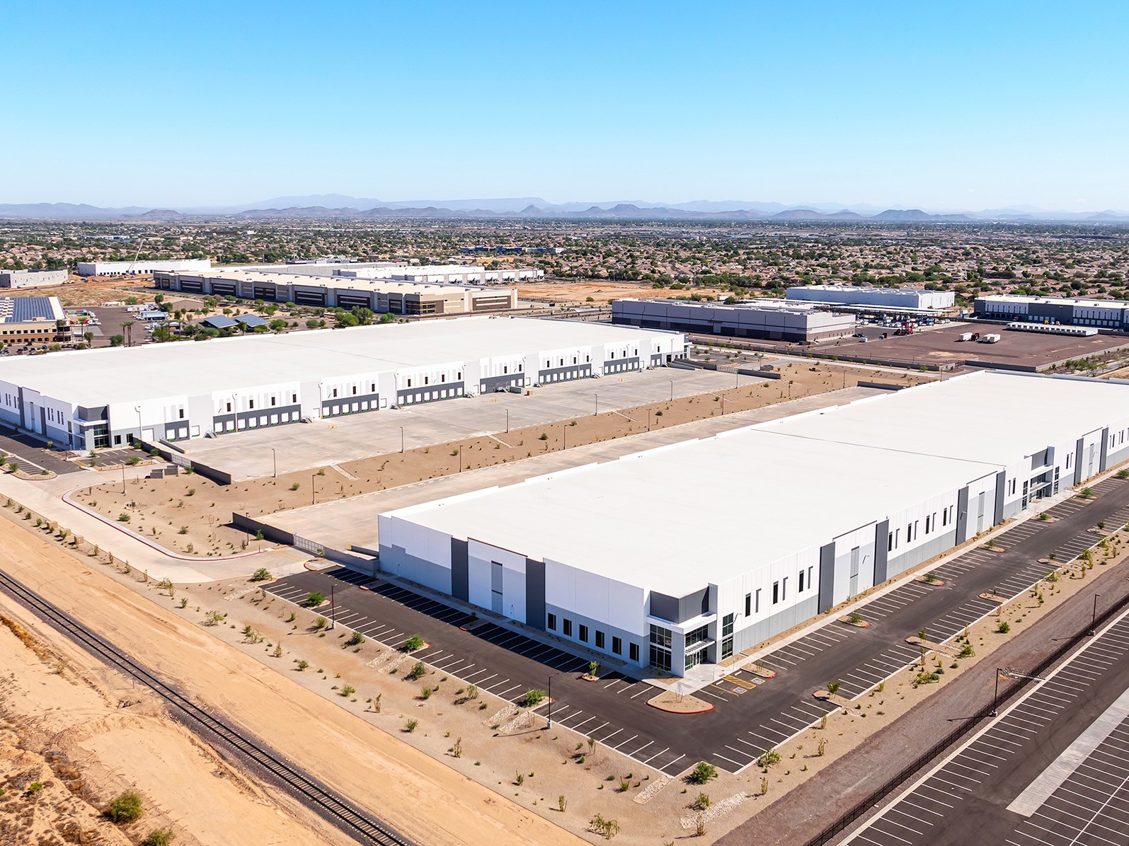 Aerial view of West Summit at Surprise, a two-building industrial campus in Surprise, Ariz.