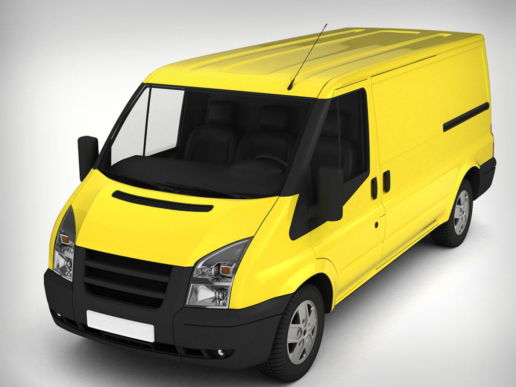 Yellow delivery van on a white background.3D illustration.