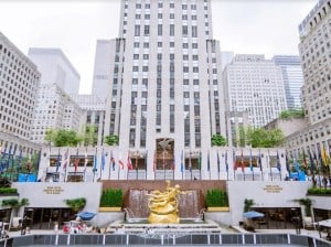 Exterior shot of The Rink within Rockefeller Center in Manhattan, N.Y.