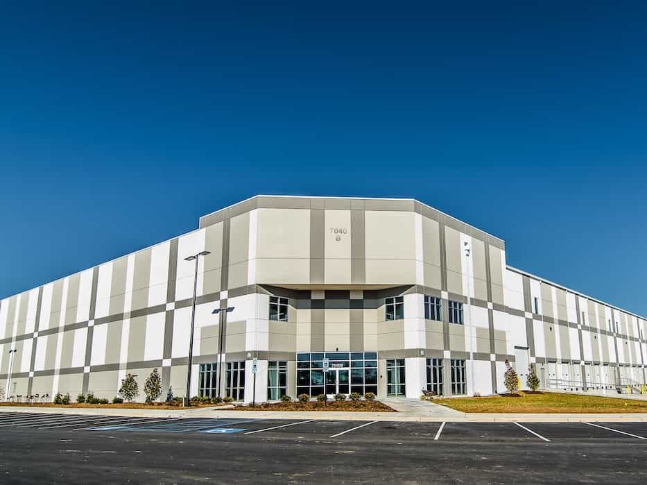 Exterior shot of an Amazon-occupied industrial property in Concord, N.C.