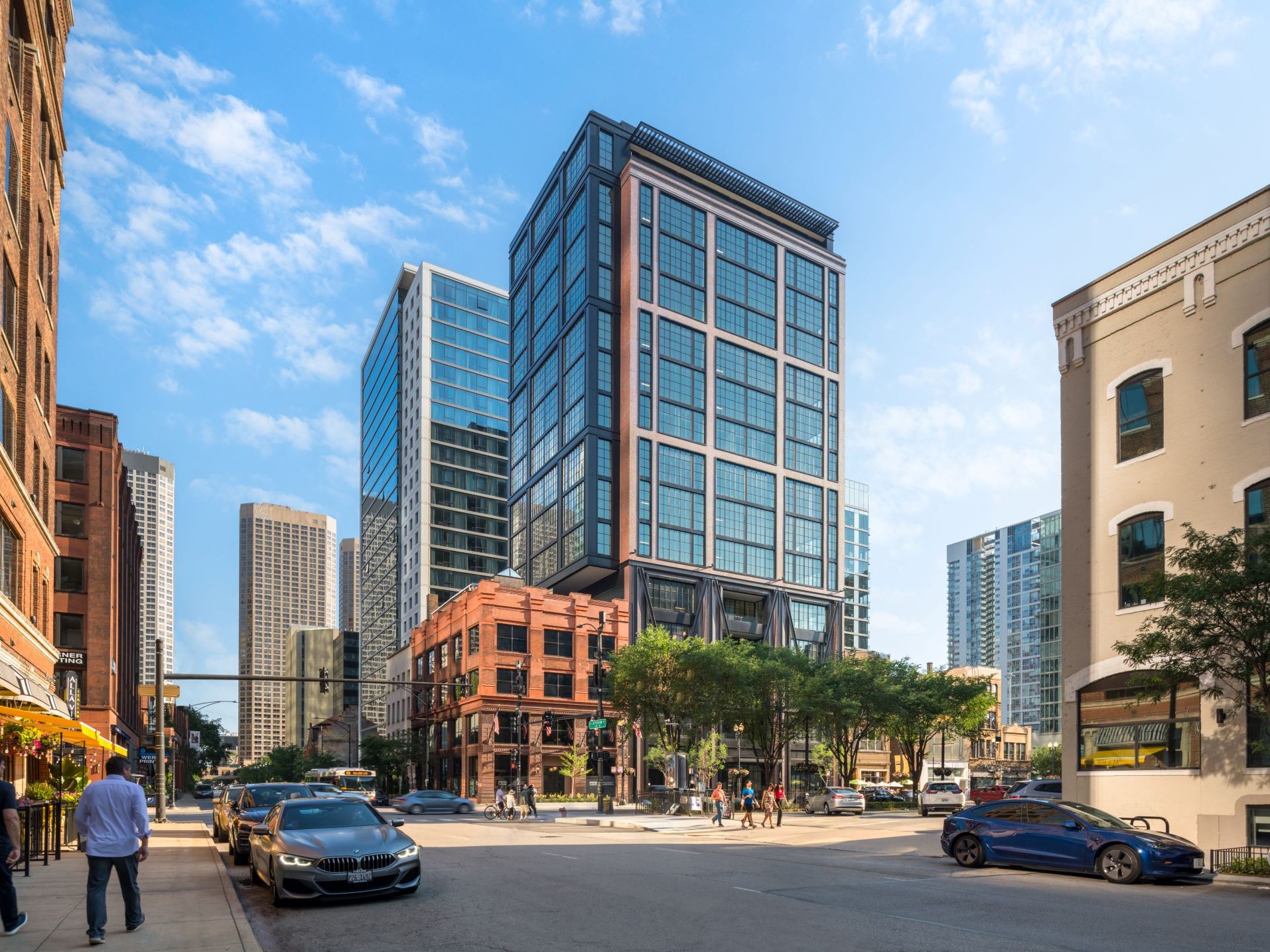 Exterior shot of 609 W. Randolph, an office building in Chicago.