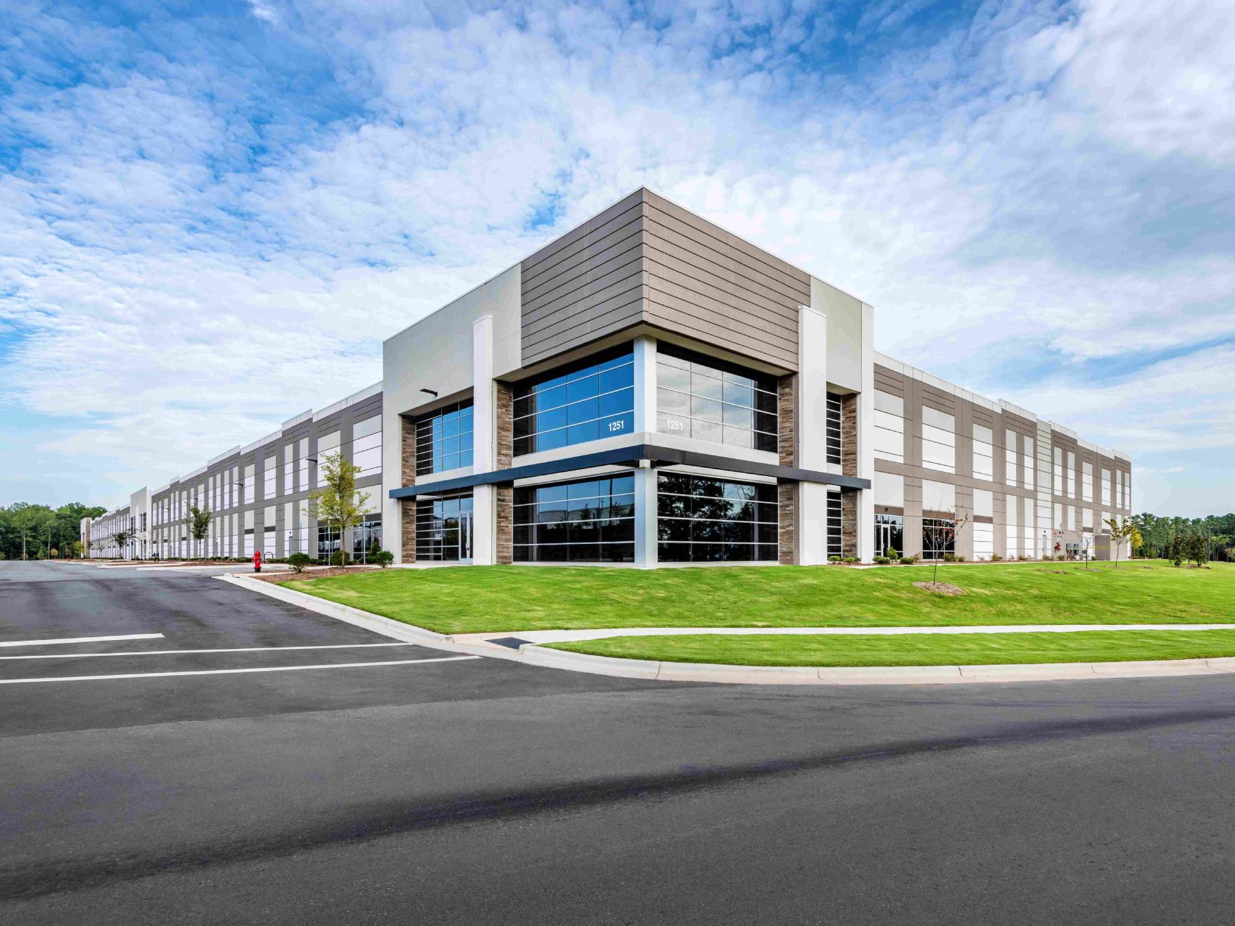 Exterior shot of Apex Commerce Center's Building I. The facility is in Apex, N.C.