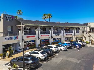 Exterior shot of Beachwalk Shopping Center, a a 55,580-square-foot property in Solana Beach, Calif.