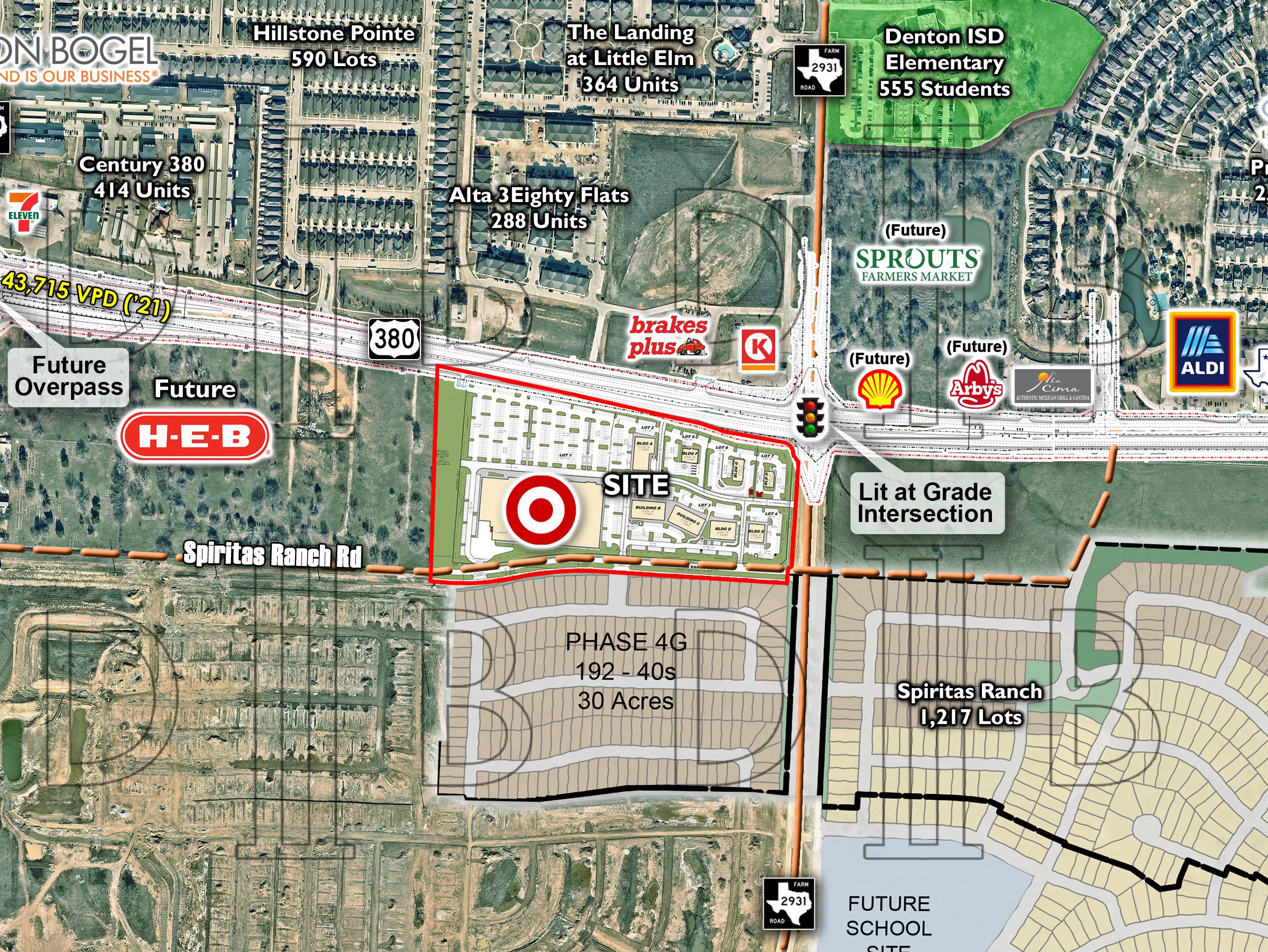 Map showing the 225,000-square-foot site in Little Elm, Texas, soon-to-be a Target-anchored retail center.