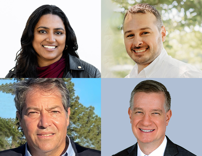 op left: Mahalakshmi Balachandran, senior associate in the Northern California Office of McCullough Landscape Architecture; top right: Moody’s Data Scientist David Caputo; bottom left: Markus Shayeb, SVP and San Francisco managing director of TRI Commercial Real Estate Services/CORFAC International; bottom right: Robert Sammons, Cushman & Wakefield’s research director in Northern California