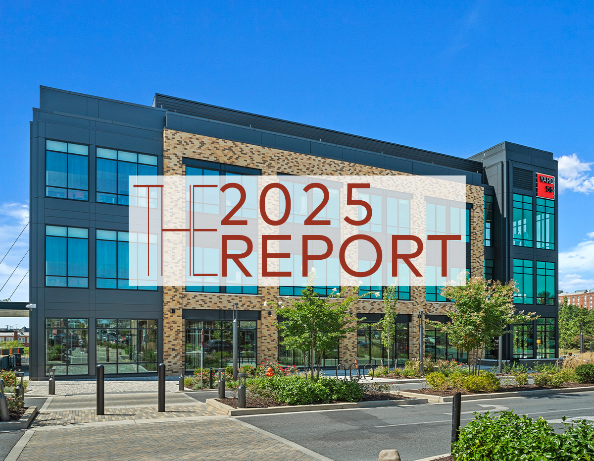 A 2025 report in bold letters with an image background representing a wellness center at Yard 56 in Baltimore, Md.