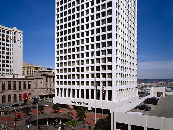 Exterior shot of 1201 Pacific, a 305,000-square-foot Class A office tower in Tacoma, Wash.