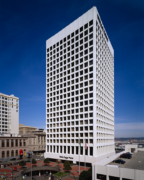 Exterior shot of 1201 Pacific, a 305,000-square-foot Class A office tower in Tacoma, Wash.