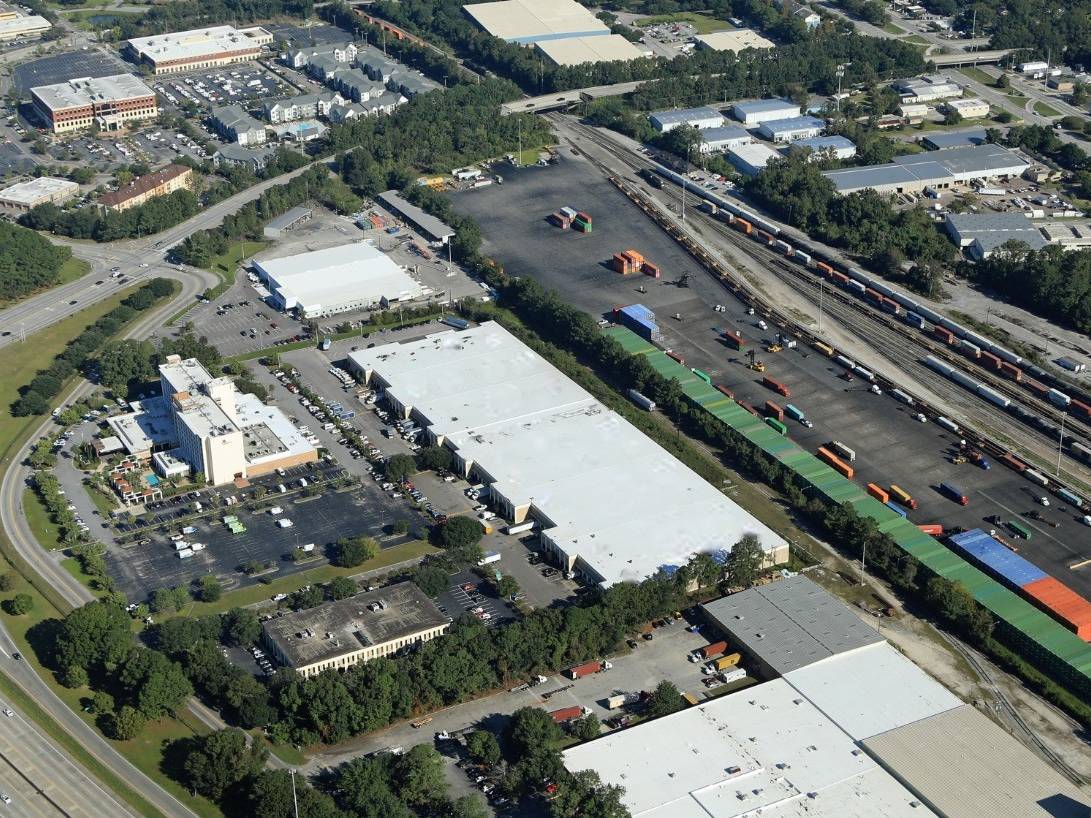 Aerial shot of the industrial facility at 4750-4760 Goer Drive, Charleston, S.C.