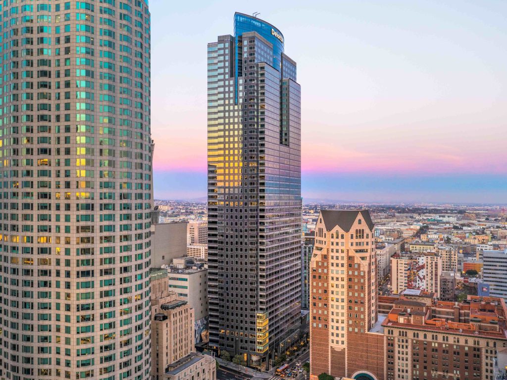 Exterior shot of The Gas Company Tower, a Class A 1.3 million-square-foot office tower in downtown Los Angeles.