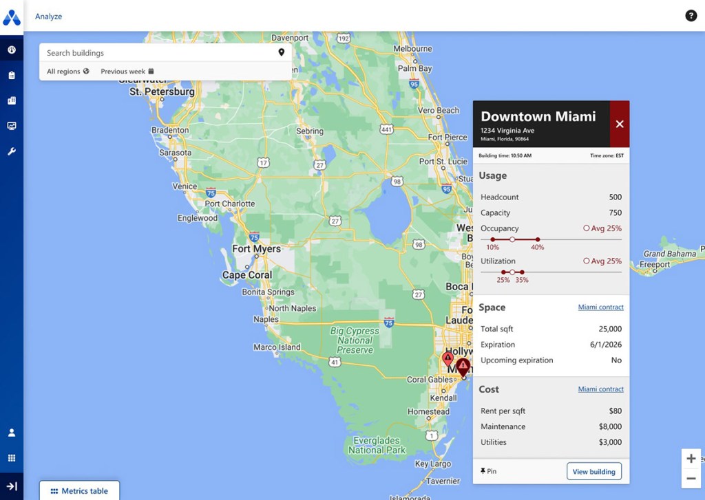 Accruent Space Intelligence Analyze module, world view. 