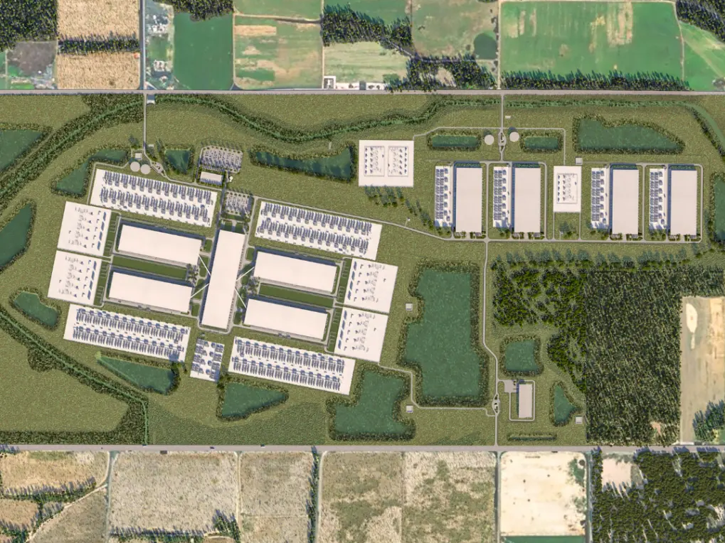 Aerial rendering of Meta's data center campus site in Richland Parish, La.