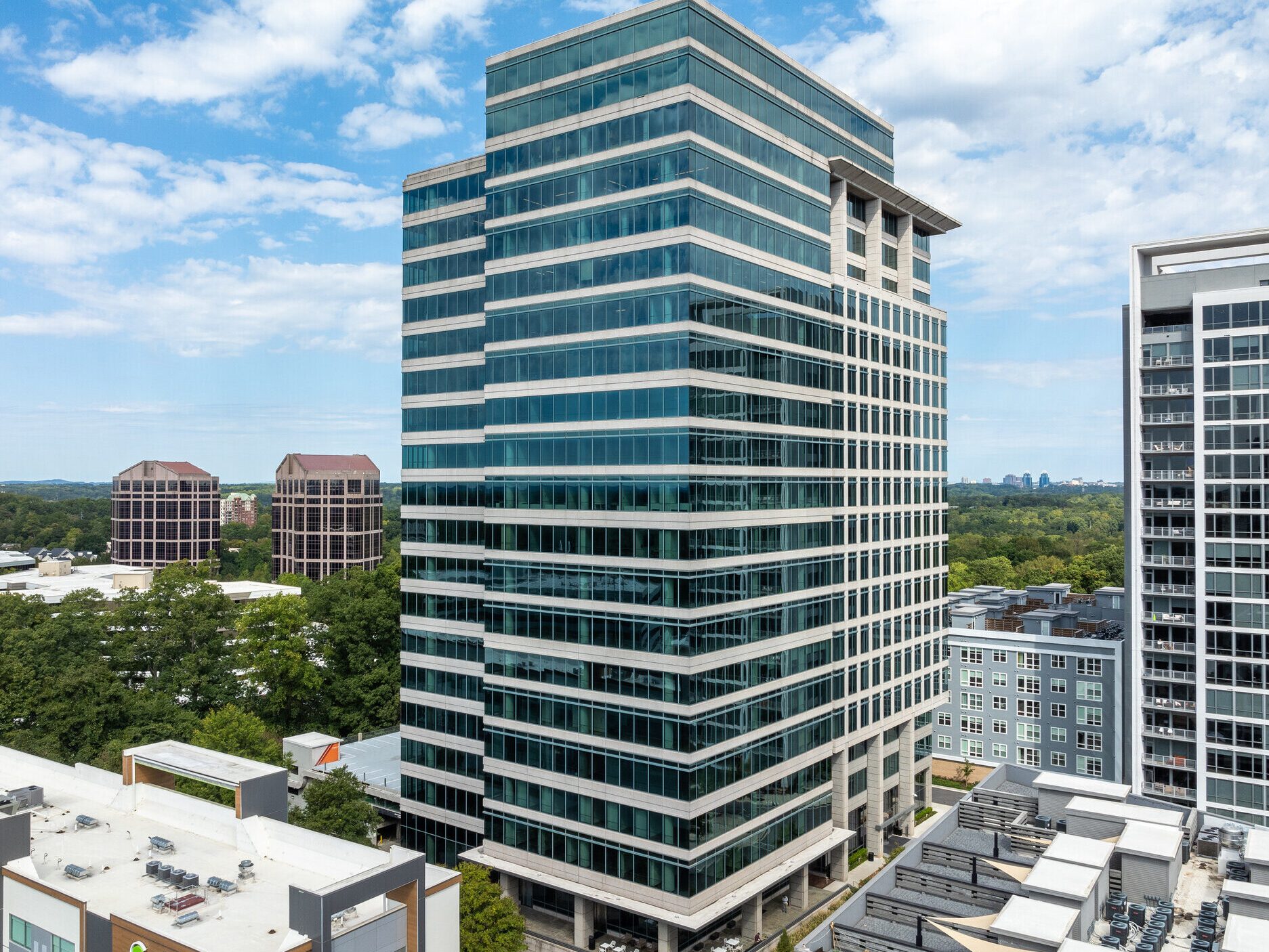 Exterior shot of Prominence Tower, an 18-story office building in Atlanta.