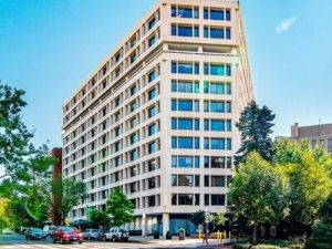 Exterior shot of the 360,000-square-foot office building at 1333 New Hampshire NW in Washington, D.C.