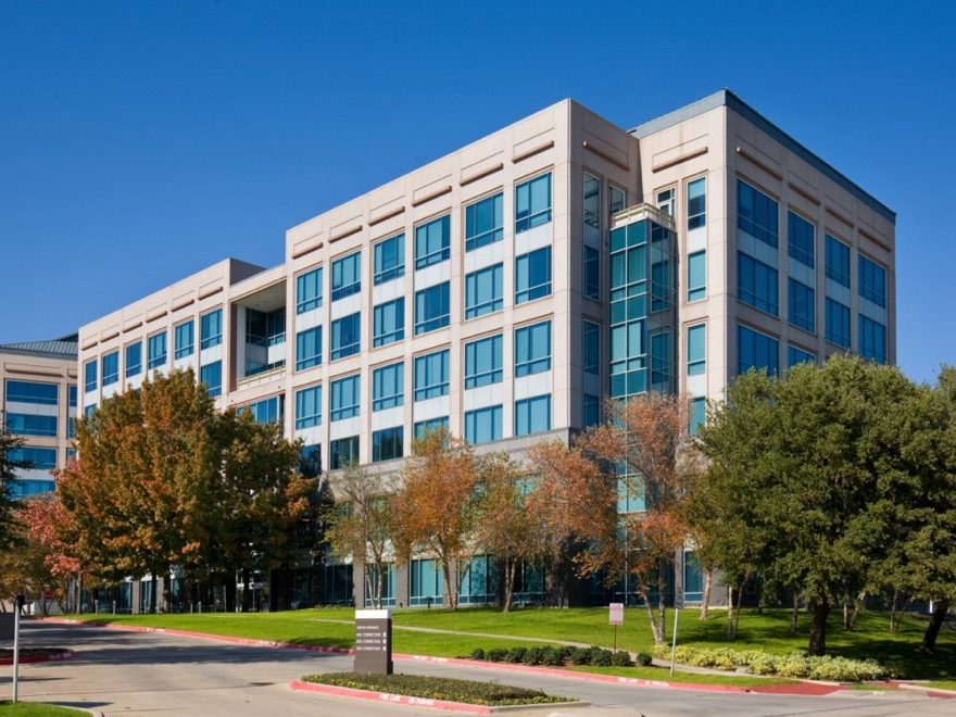 Exterior shot of the office building at 6011 Connection Drive in Irving, Texas.