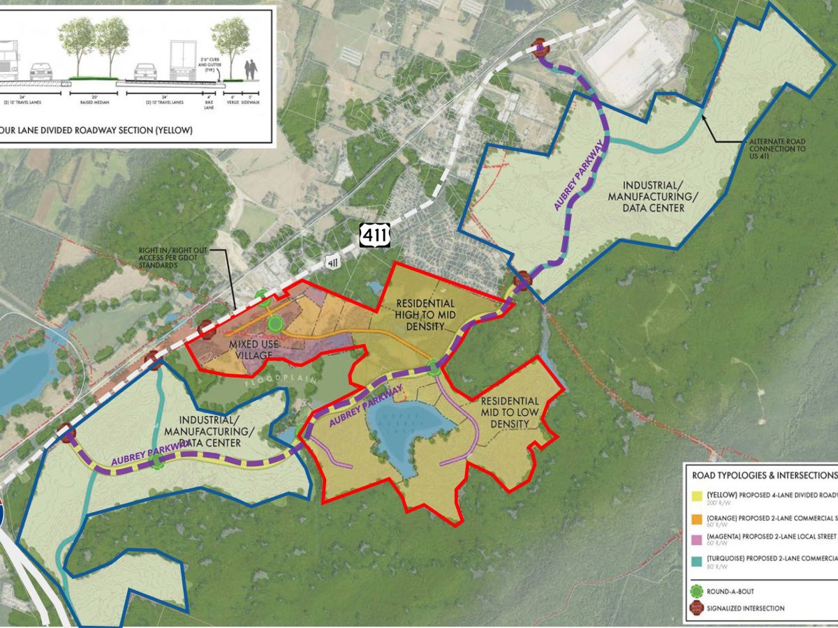 Plans for Aubrey Village, a 2,400-acre mixed-use development in metro Atlanta