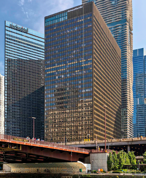 Exterior shot of the office property at 303 E. Wacker Drive in Chicago’s East Loop