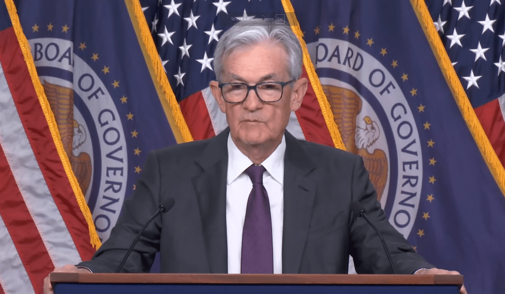 Fed Chair Jerome Powell speaks at the Jan. 29 press conference. 