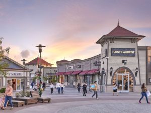 Exterior shot of some of the shops at Woodbury Common Premium Outlets in Hudson Valley, N.Y.