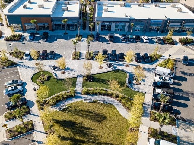 Aerial shot of Nexton Square, a lifestyle retail center in the Charleston, S.C., area.