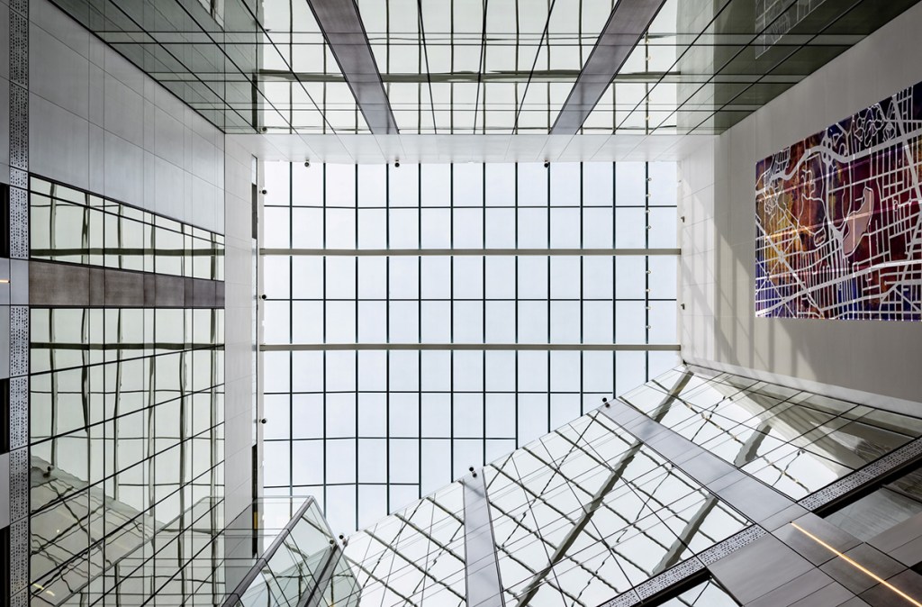 The glass walls at 20 Mass in Washington, DC