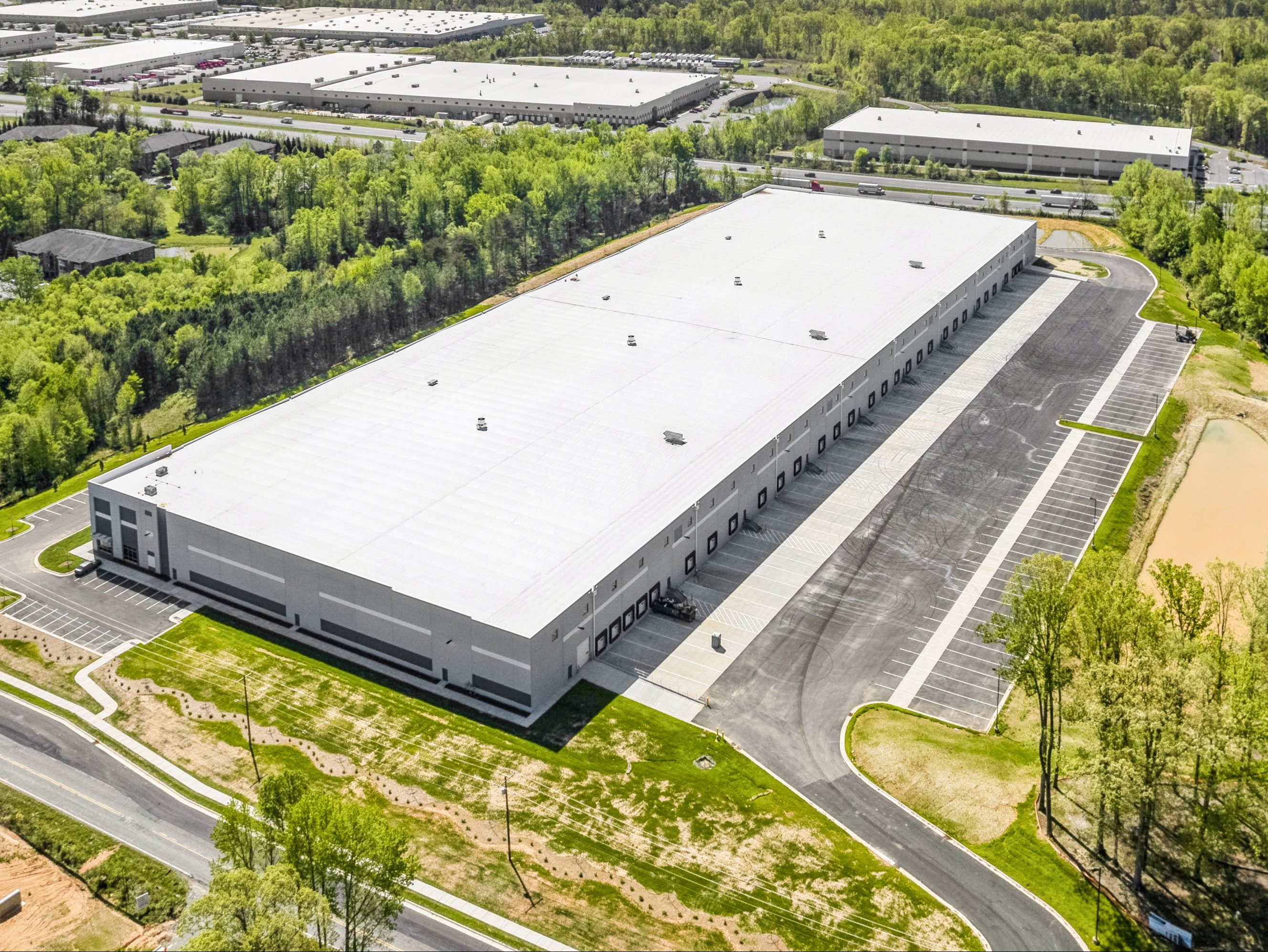 Exterior shot of an industrial building at 3618 McConnell Road in Greensboro, N.C.