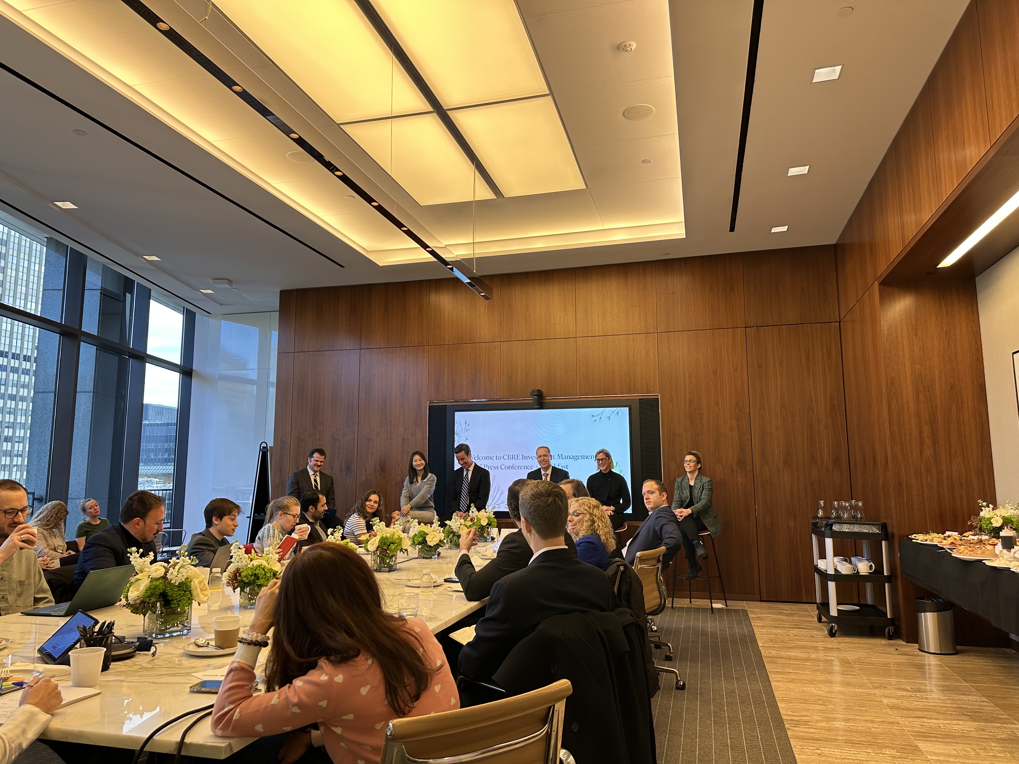 Josh Stoffregen-Foye, CBRE Investment Management’s global head of media relations moderates the discussion between Wei Luo, Bernie McNamara, Robert Shaw, Lucy Fletcher and Liz Troni. Photo courtesy of CBRE Investment Management