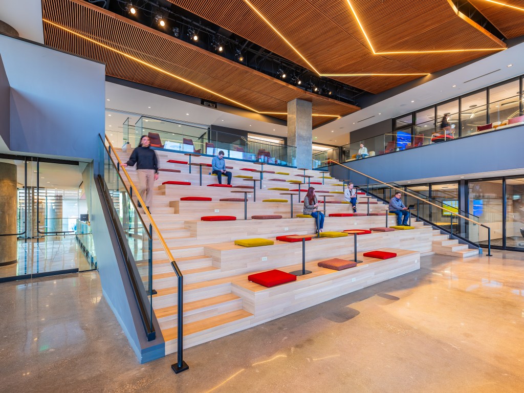 Interior shot at Granite Park Six featuring a common area on a flight of stairs.