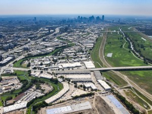 Aerial shot of Inwood Design Center, a mixed-use property including retail and industrial space in Dallas